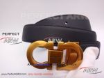 Perfect Replica Ferragamo Black Leather Belt With Gold Buckle For Sale